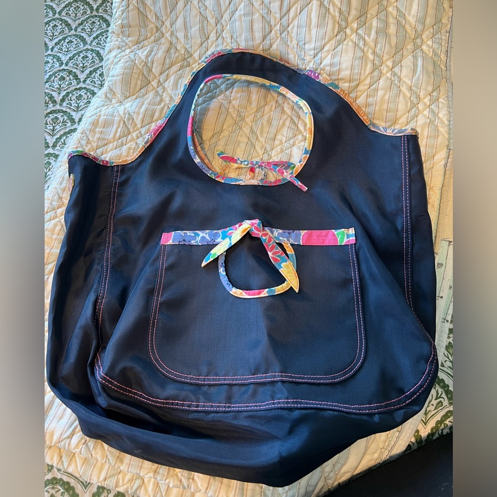 Lilly Pulitzer Bag Purse Tote Pocketful of Posies Navy Pink Ties